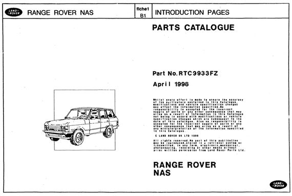 Parts Fiche - Range Rover Classic NAS - 1987-1992 - RTC9933FZGR - OTP