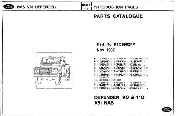 Parts Fiche - Defender 90 & 110 V8I NAS - 1993-1997 - RTC9962FPGR - OTP