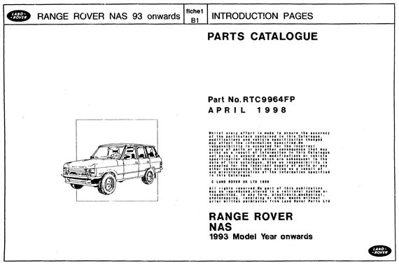 Parts Fiche - Range Rover Classic NAS - 1993-1995 - RTC9964FPGR - OTP