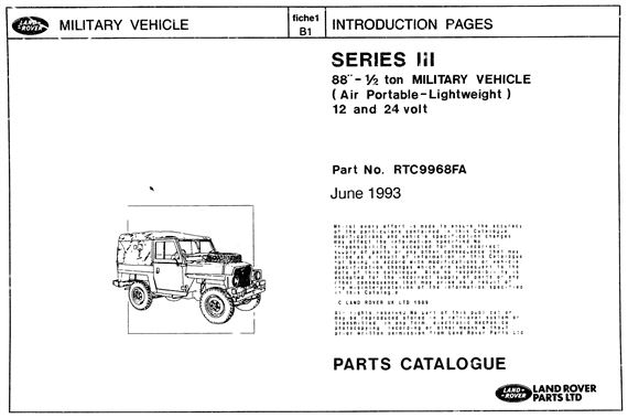 Parts Fiche - 1/2 Ton Series Military Vehicle - 1971-1984 - RTC9968FAGR - OTP