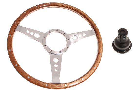 Moto-Lita Steering Wheel & Boss - 15 inch Wood - Adjustable Column - Original Horn - Dished - RW3196D