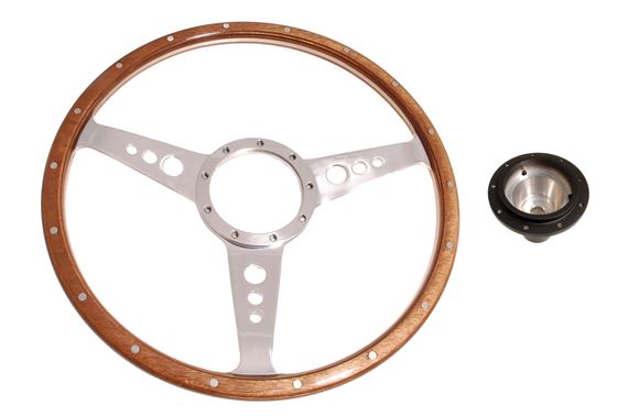 Moto-Lita Steering Wheel & Boss - 15 inch Wood - Fixed Column - Original Horn - Dished - Thick Grip - RW3197DTG