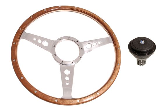 Moto-Lita Steering Wheel & Boss - 15 inch Wood - Adjustable Column - Polished Spokes - Dished - RW3215D
