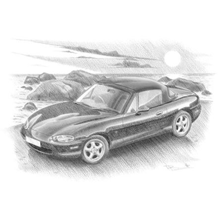 Mazda MX5 Mk2 With Hard Top Portrait B/W - RY1103BW