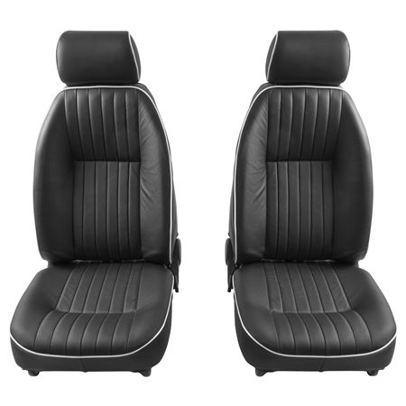 MGB Seat Assembly Leather - Pair - Black/White Piping - SAA9001W
