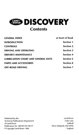 Owners Manual - Discovery 1 - 1991 - SJR820ENHB91GR - OTP