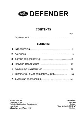 Owners Manual - Land Rover 110 NAS - 1993 - SLR800USHB92GR - OTP