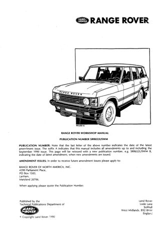 Service Manual - Range Rover Classic NAS - 1987-1989 - SRR652USWMGR - OTP