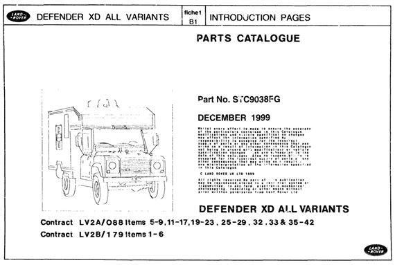 Parts Fiche - Defender 90 -110 XD Military Models - 1995-1999 - STC9038FGGR - OTP