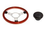 Wood Rim 13 Inch Steering Wheel with Polished Centre - Black Boss - RP1523 - Mountney