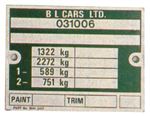 Chassis Number Plate (VIN) BL Cars Ltd - BHH2417