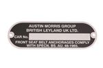 Chassis Number Plate - Austin Morris Group - CRCP339