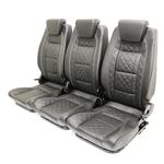 2nd Row Premium High Back 3 Seats Black Leather Twin White Stitch - EXT0103BLWS - Exmoor