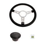 Leather Steering Wheel and Boss 15 in - Semi Dish Polished Centre - LL1960P - Mountney