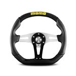 Steering Wheel - Trek Black Air Leather and Silver Spokes 350mm Momo Logo - MOMO2013 - Momo