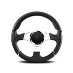Steering Wheel - Millenium Black Leather and Silver Spokes 350mm - MOMO2017 - Momo