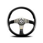 Steering Wheel - Tuner Black Leather and Silver Spokes 350mm - MOMO2020 - Momo