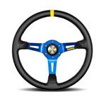 Steering Wheel - Mod.08 Black Leather Blue Spoke 350mm - MOMO2093 - Momo