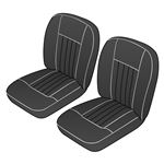 Front Seat Cover Set - Pair - Leather - Black with White Piping - RP1372BLACKWPL