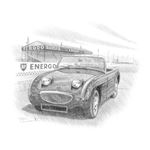 Austin Healey Frogeye Sprite 1958-61 (no bumper) Personalised Portrait in Black and White - RP9063BW