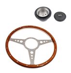 Moto-Lita Steering Wheel and Boss - 14 inch Wood - Drilled Spokes - Flat - Thick Grip - RR117014TG