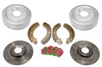 Front and Rear Brake Kit - Rossini Uprated Discs/EBC Green Stuff Pads/Brake Drums/Standard Shoes - RS1791UR