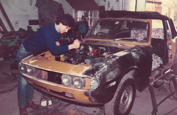Working on a Triumph Stag at Brant Broughton Premises in 1982